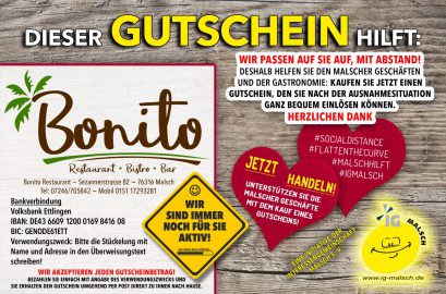 Restaurant Bonito Gutschein ~ MALSCH hilft!