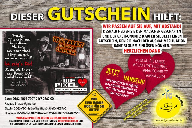 PIXELBRETT Gutschein ~ MALSCH hilft!