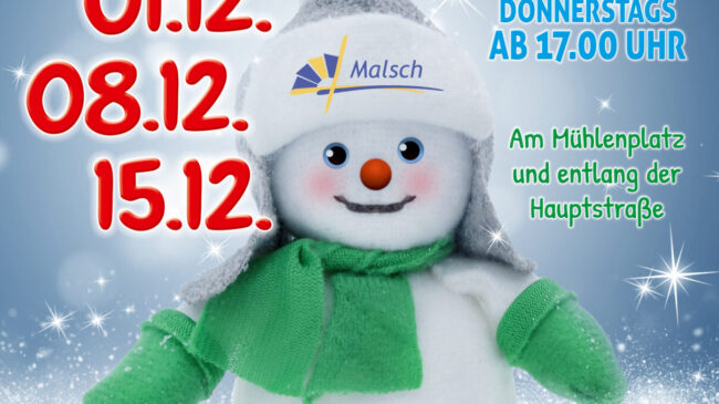 Malscher Straßenweihnacht immer donnerstags am 01.12. + 08.12. + 15.12.2022